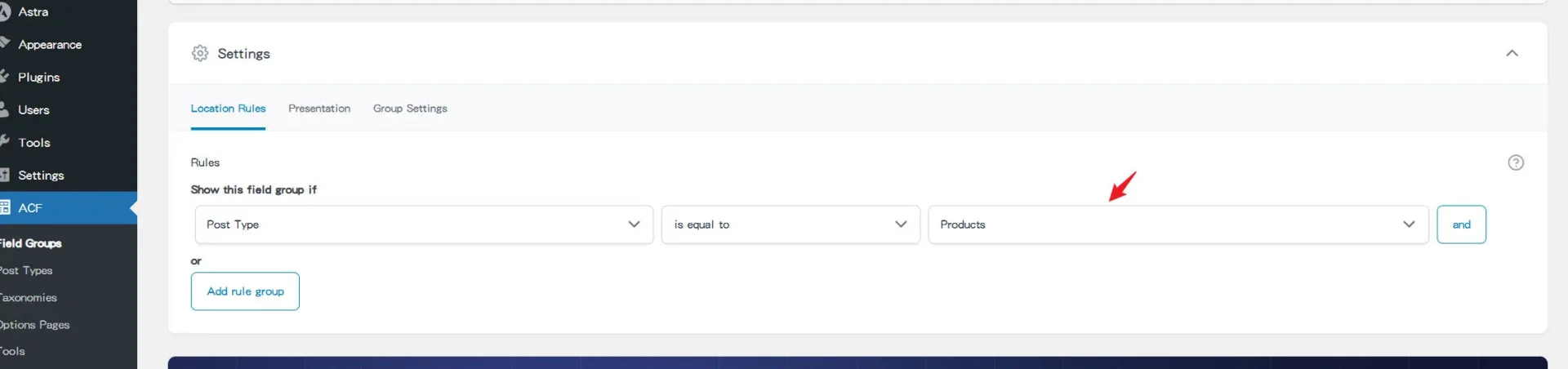 设置Field Group的显示条件为Product