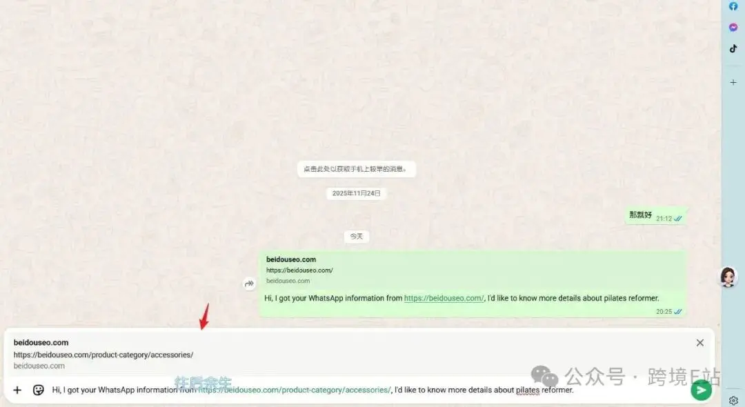 whatsapp显示访问来源url